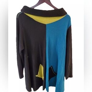 Margaret Winters Lagenlook Cotton Cowl Neck Knit Long Sweater XS Colorblock